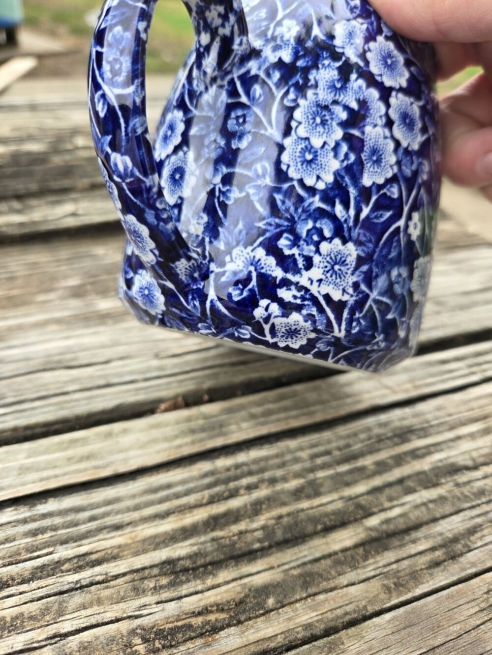 Vintage Cobalt Blue Floral Calico Crownford Creamer Jug Staffordshire England - Picture 8 of 12